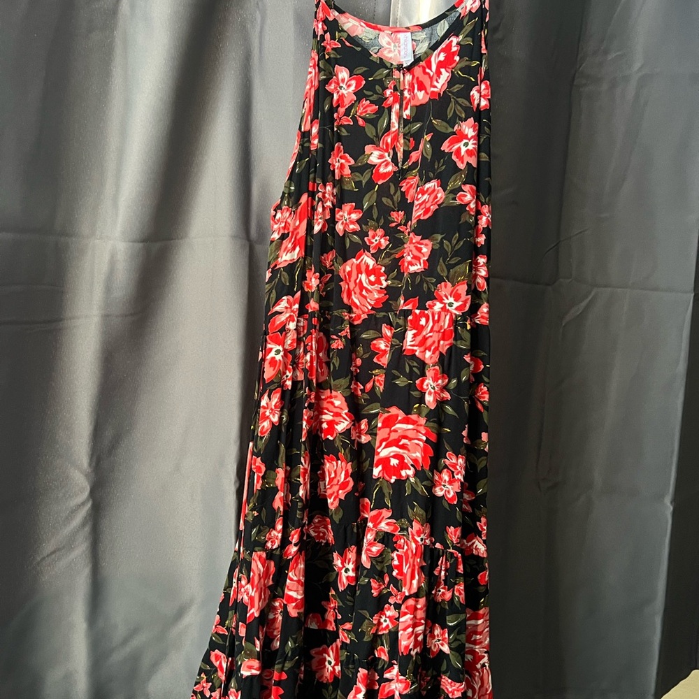 Xhilaration Black and Red Floral Maxi Dress